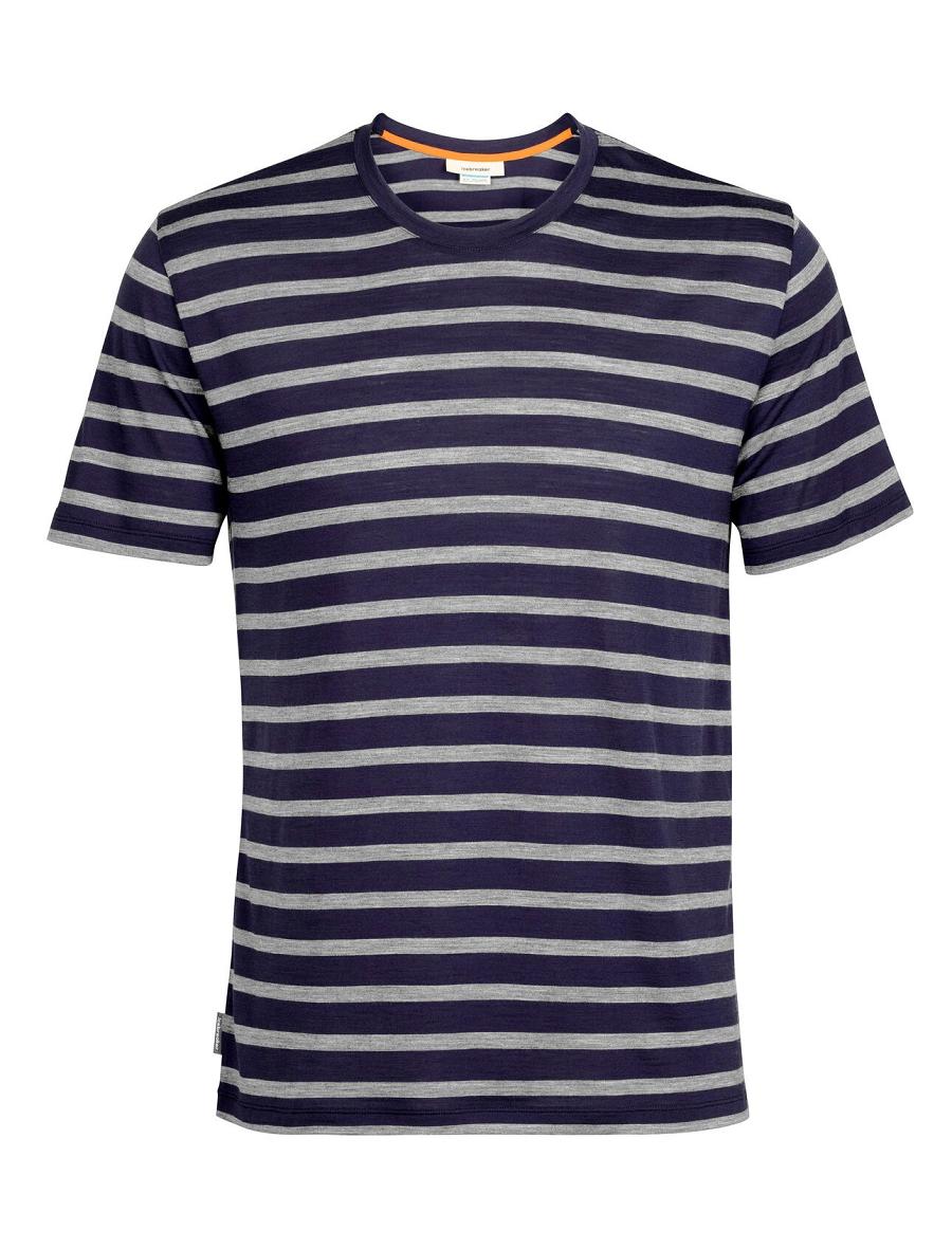 Icebreaker Merino Drayden Lyhyt Sleeve Stripe Miesten T Paidat Laivastonsininen | FI 1184WNBY